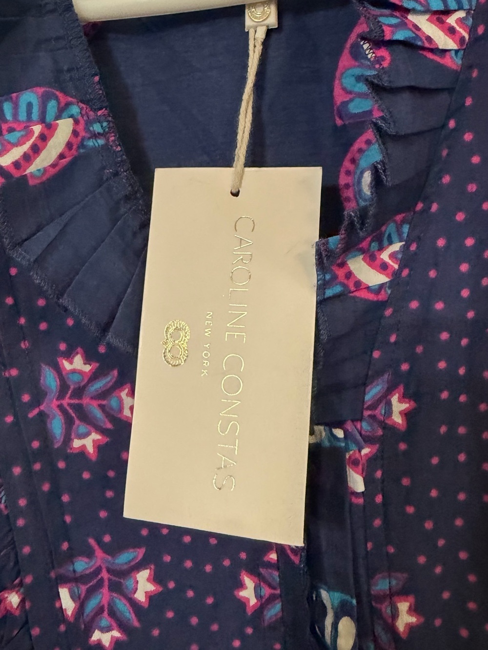 Caroline Constas Navy Dress with Pink & Teal Motif - Picture 4 of 9